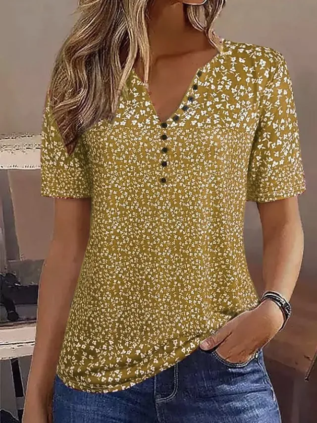 Digital Printing Women's Loose And Comfortable Single breasted Short Sleeve Kdxhd215 - Shop at LoveMi