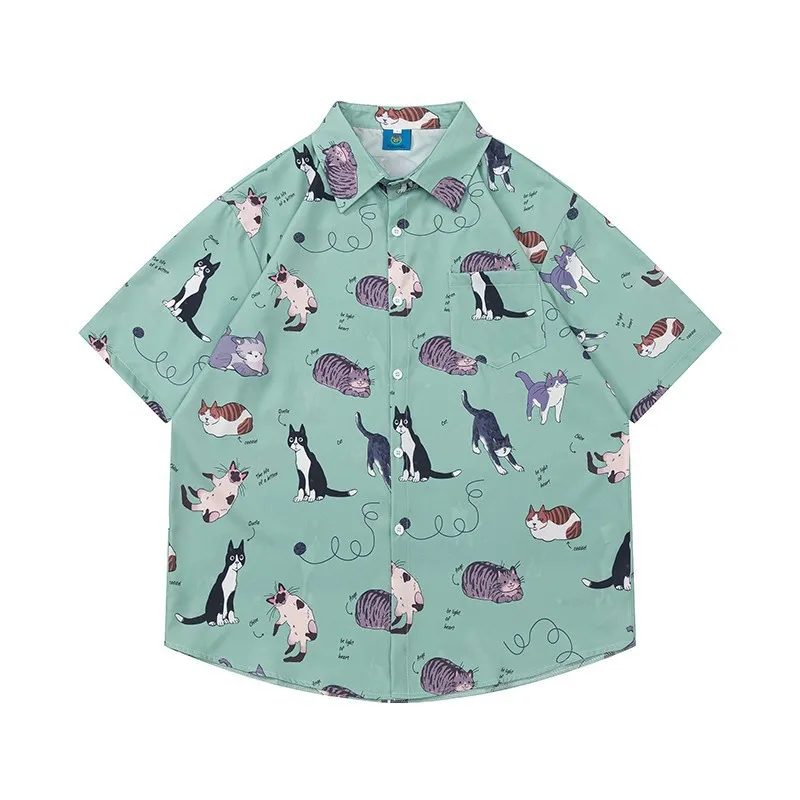 Men's Hawaiian Vacation Style Seaside Beach Short Sleeve Shirt - 33125 Light Green