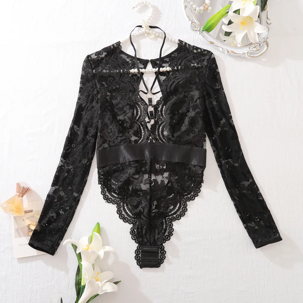 Fashion Special-interest Mesh Transparent Backless Hollow Comfort Jumpsuit - Transparent