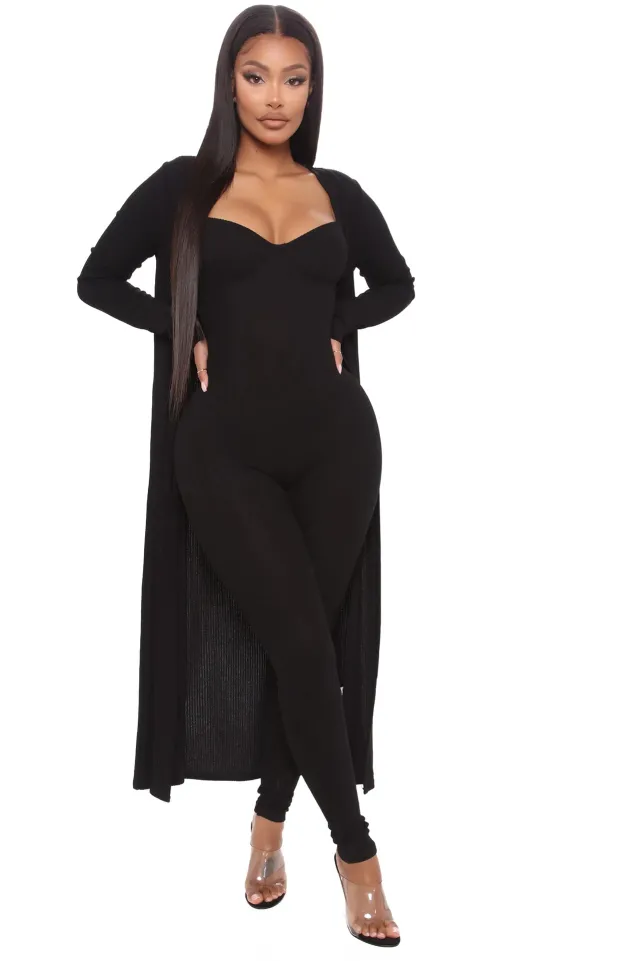 Women's Sling Jumpsuit Casual Loose Long Sleeve Jacket Black - Shop at LoveMi