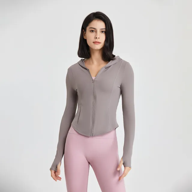 Hooded Running Workout Clothes Top Rose Gray - Shop at LoveMi