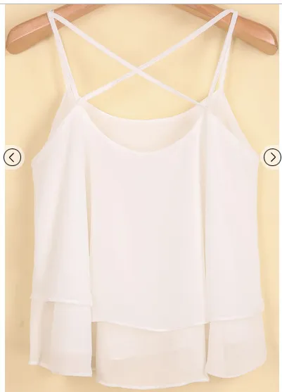 Solid Color Elegant Ruffle Double layer Chiffon Camisole Casual All matching Tops White - Shop at LoveMi