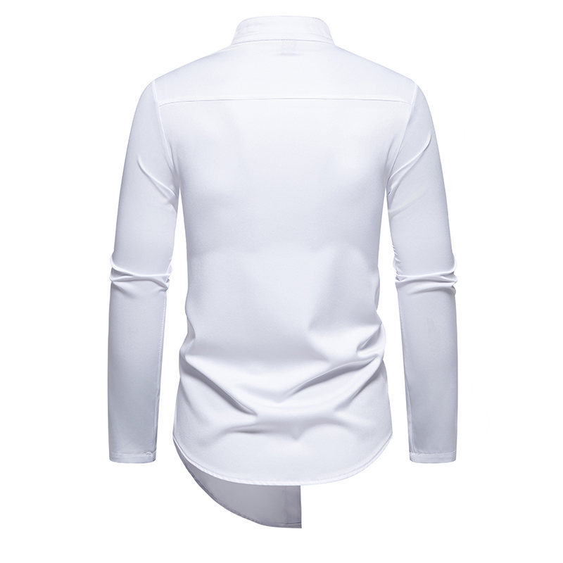 Fashionable Irregular Hem Stand Collar Men's Long-Sleeve Shirt - Image 3
