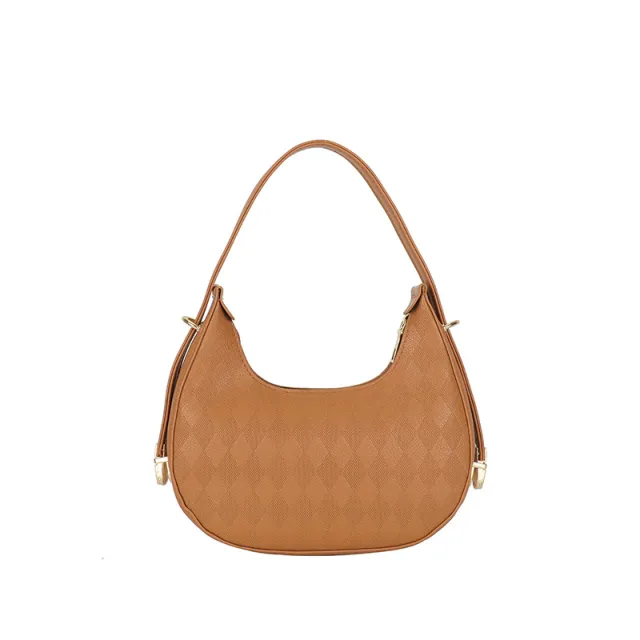 French Underarm Bag Elegant Small Shoulder Rhombus Pattern Handbag Women Brown - Shop at LoveMi