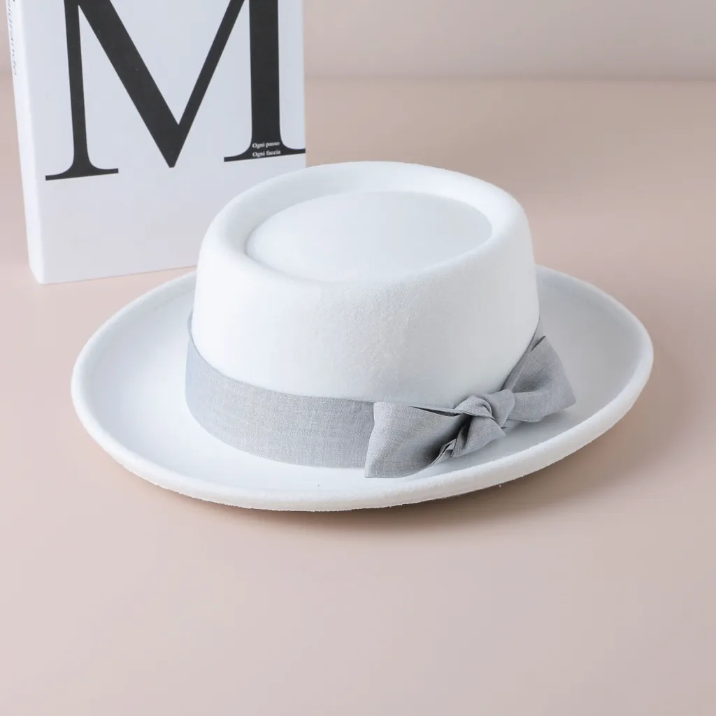 Vintage Bow British Wild Leisure Fashion Top Hat - White