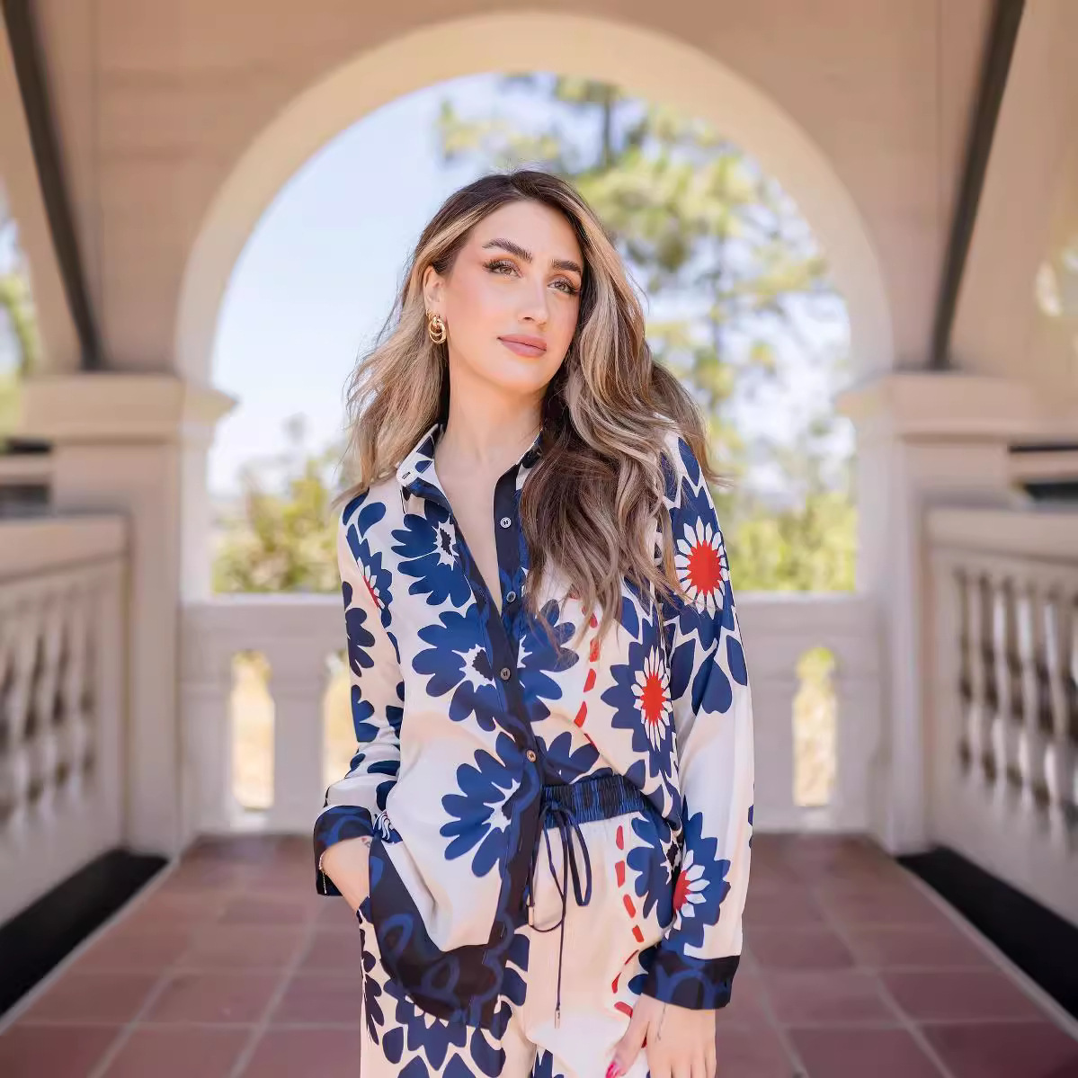 Women's Shirt Wide-leg Pants Temperament Twinset