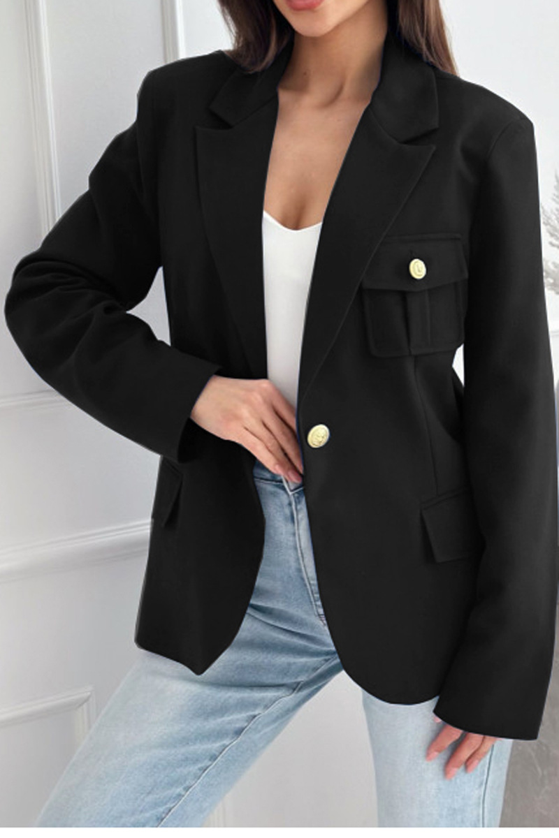 Double Breasted Solid Color Suit Small Coat For Women Black - Shop at LoveMi