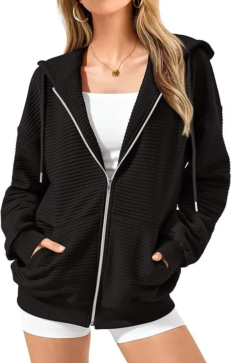Women's Long sleeved Sports Fashion Zipper Hooded Sweatshirt Top Black - Shop at LoveMi