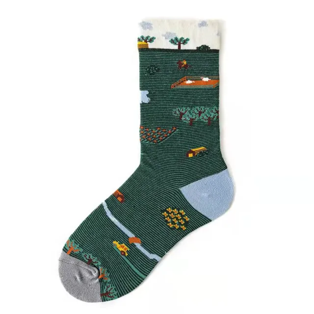 Trendy Mid calf Length Socks Preppy Style Stockings Artistic Illustration Socks Field - Shop at LoveMi