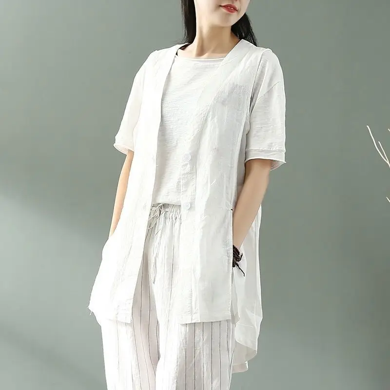 Women's Simple Artistic Loose Cotton-Linen Jacket Vest
