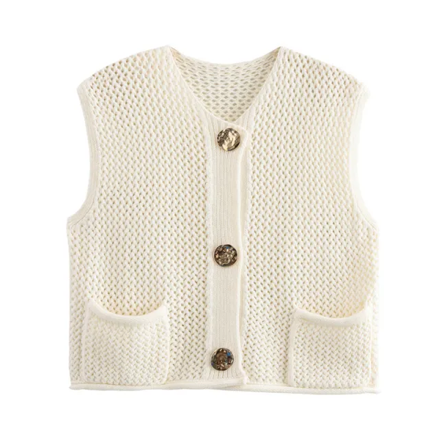 New Spring And Summer European And American Style Casual Breasted Thick Needle Knitted Vest Top White - Shop at LoveMi