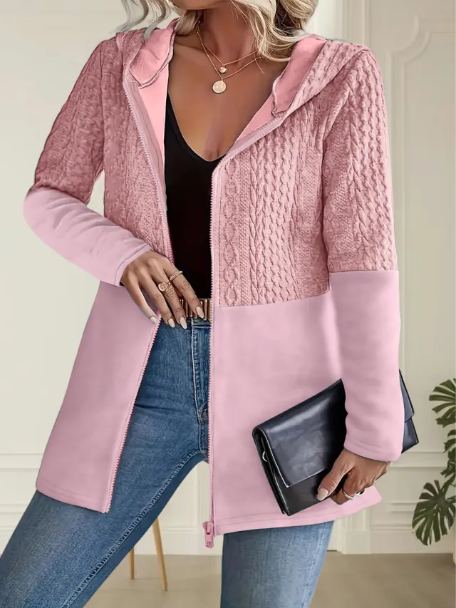 Womens AutumnWinter Solid Color Ripple Panel Casual Loose Hooded Jacket Coat Pink - Shop at LoveMi