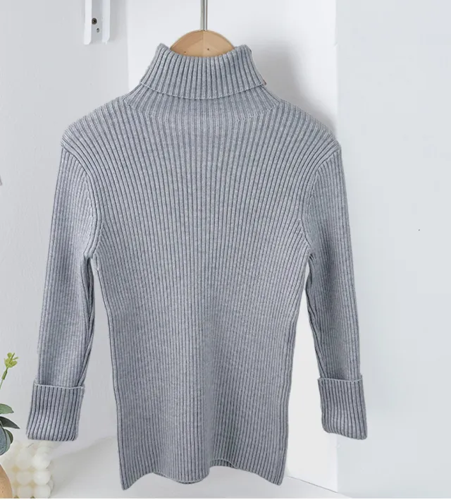 AutumnWinter Girls' Turtleneck Knitted Sweater Gray - Shop at LoveMi
