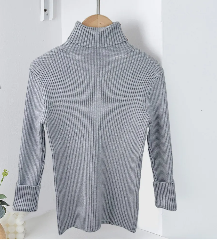 AutumnWinter Girls' Turtleneck Knitted Sweater - Gray