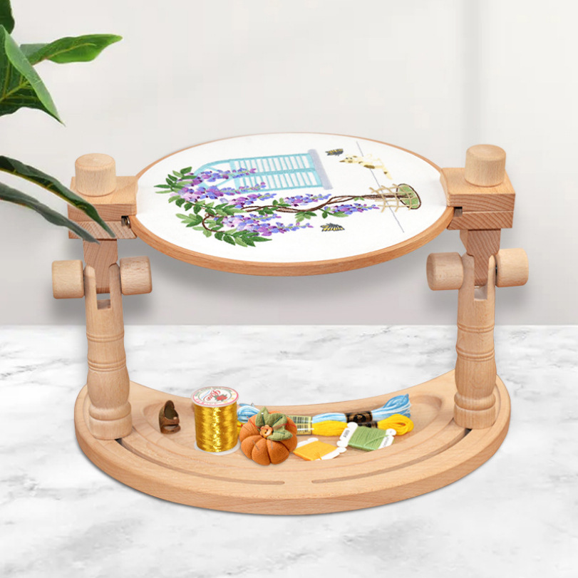 Adjustable Desktop Embroidery Frame - Beech Wood. Product Name: Moon Bay cross stitch embroidery frame Product color: wood color Product material: Beech Suitable scenario: suitable for any family scenario Product Weight: 980G. Product process: multiple po