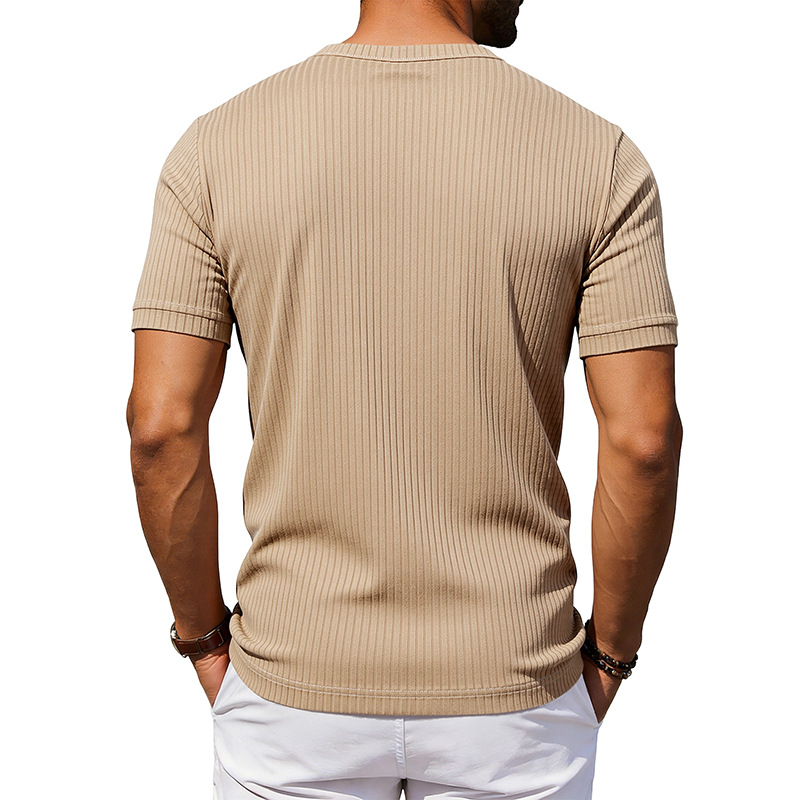 Summer New Men's Henley-Neck Ribbed T-Shirt