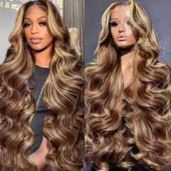 Women's All-match Piano Color Highlight Big Wave Lace Wig - Brown - View 1
