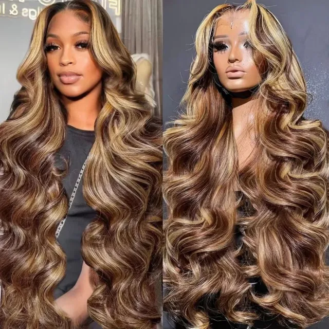 Women's All match Piano Color Highlight Big Wave Lace Wig Brown - Shop at LoveMi