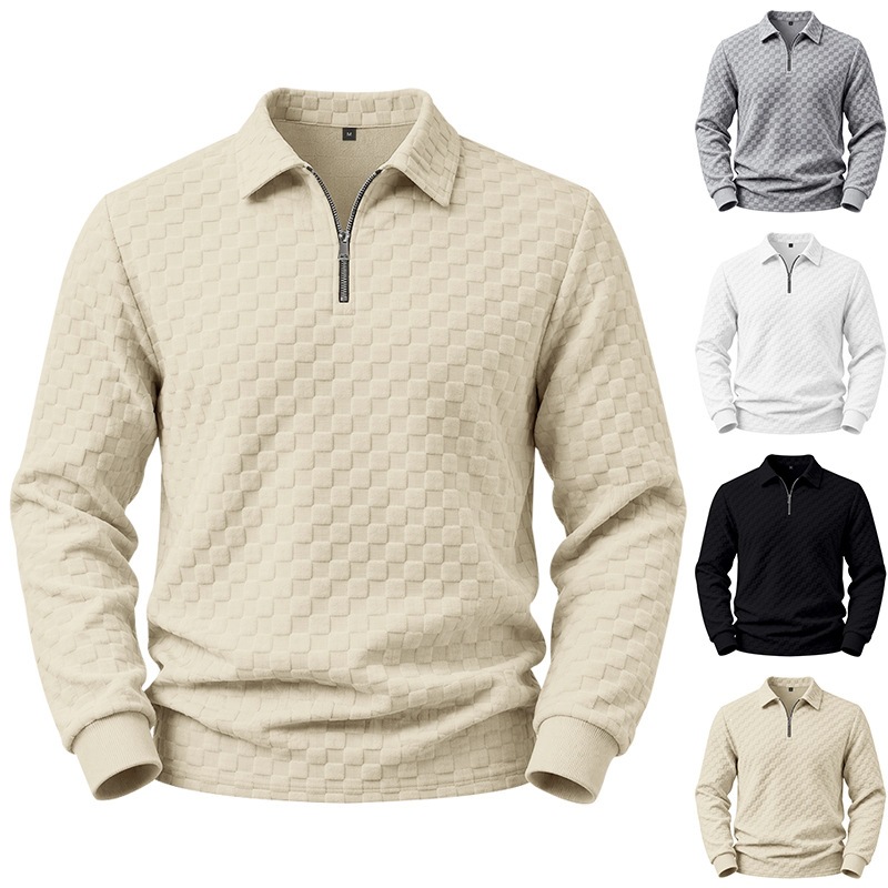 Men's Long-sleeve POLO Shirt With A Half-zip And A Turn-down Collar Casual Top
