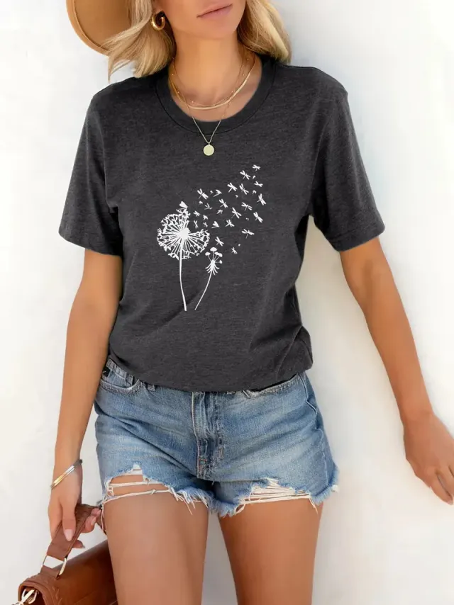Women's Round Neck T shirt 3d Dandelion Pattern Digital Printing Women's Clothing Xl01316 - Shop at LoveMi