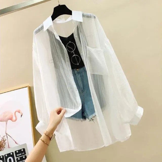 Thin Coat Loose All match Clothes Women's Long Sleeve Chiffon Cardigan Shirt White - Shop at LoveMi