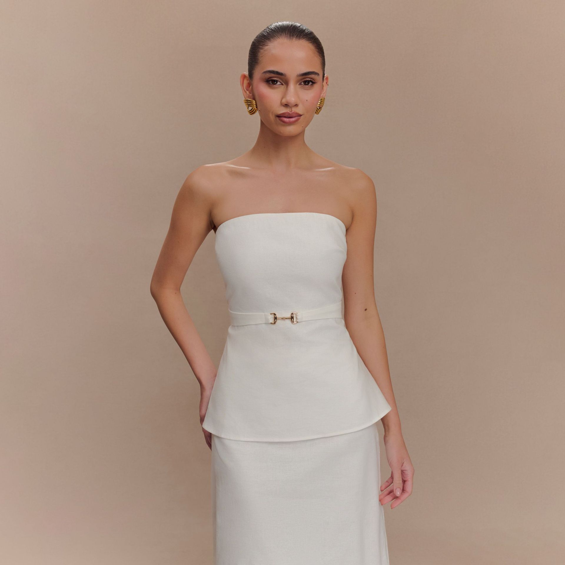 Womens Solid-Color Sleeveless Top And Skirt Set