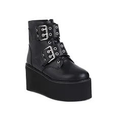 Coffee Rain Boots Belt Thick Bottom Side Zipper Round Toe Muffin Heel Women's Ankle Boots - Coffee - View 1