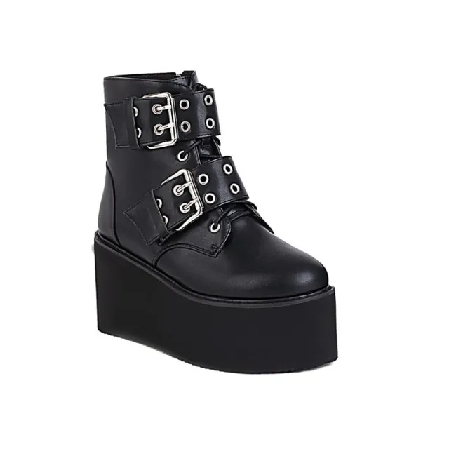 Coffee Rain Boots Belt Thick Bottom Side Zipper Round Toe Muffin Heel Women's Ankle Boots Coffee - Shop at LoveMi
