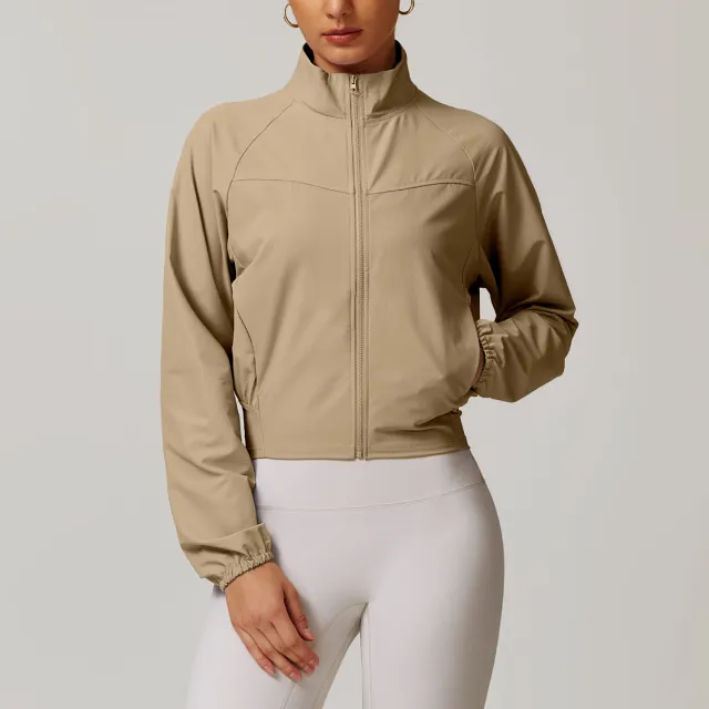 European And American Quick drying Stand Collar Sports Jacket For Women Khaki - Shop at LoveMi