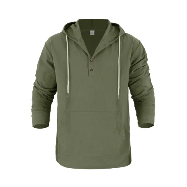 Hooded Long sleeve Henley T shirt With Large Pockets Army Green - Shop at LoveMi