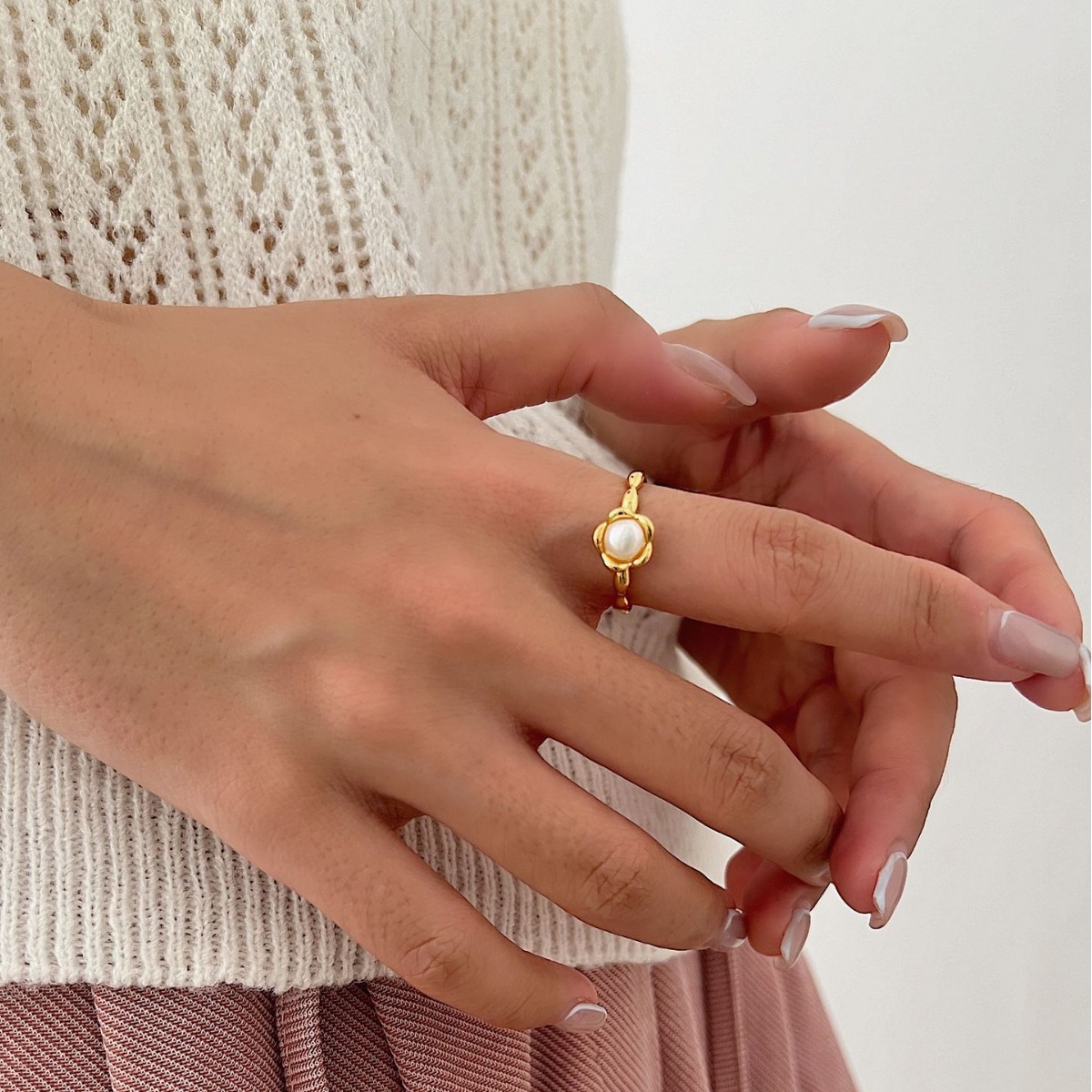SUNFLOWER Sterling Silver Freshwater Pearl Ring