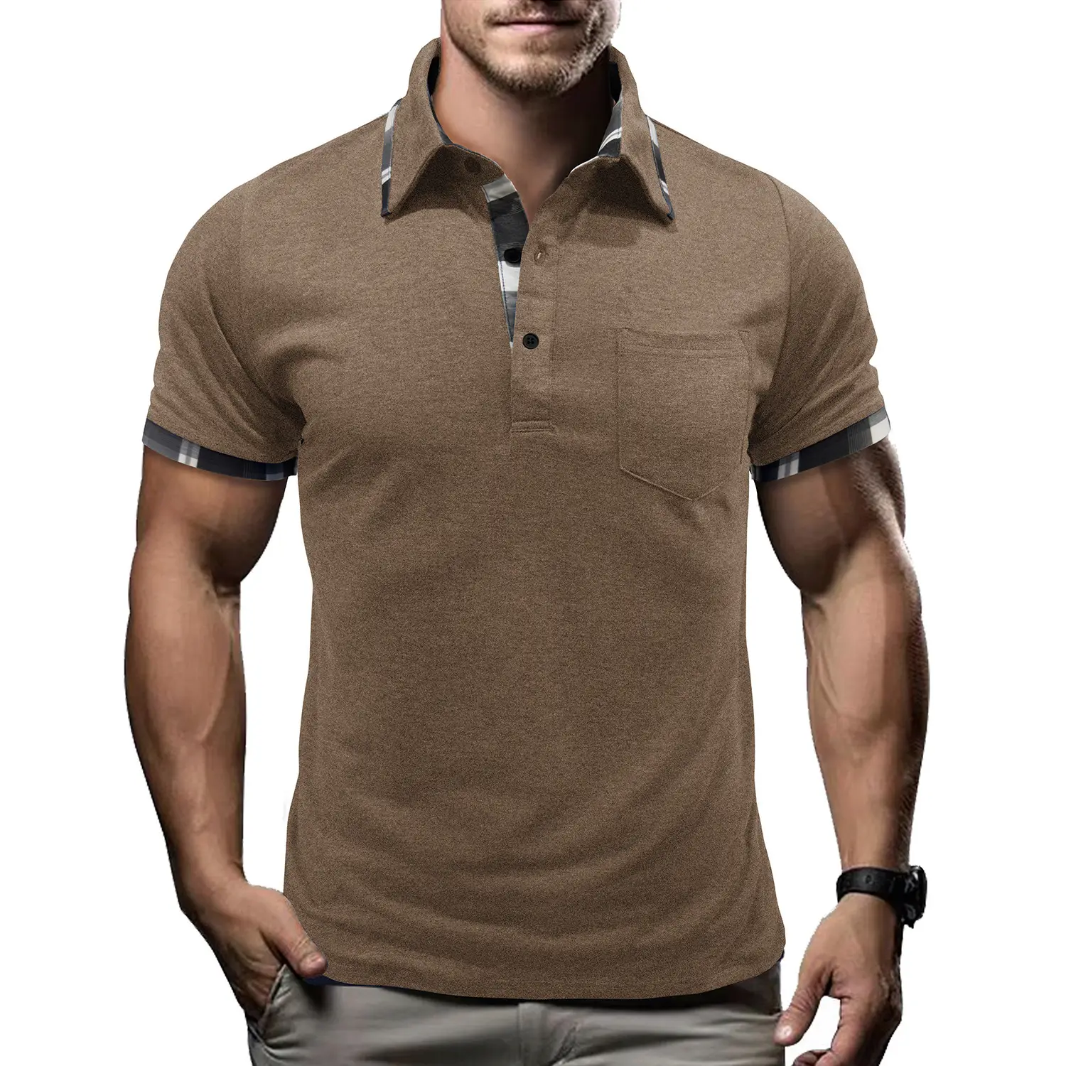 Men's Plaid Short-sleeved T-shirt