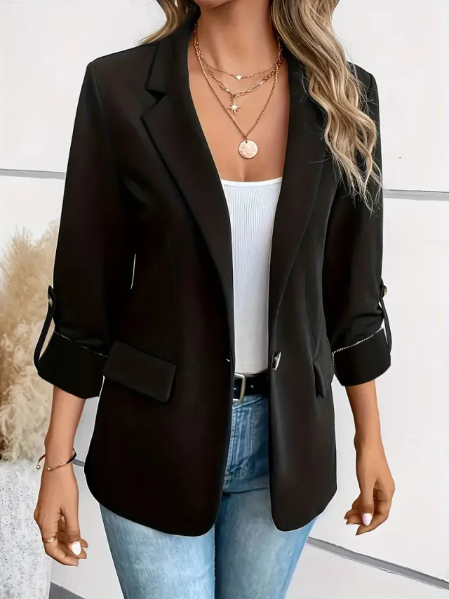 Fall Winter Fashion Pure Color All matching Long Sleeve Suit Coat Black - Shop at LoveMi