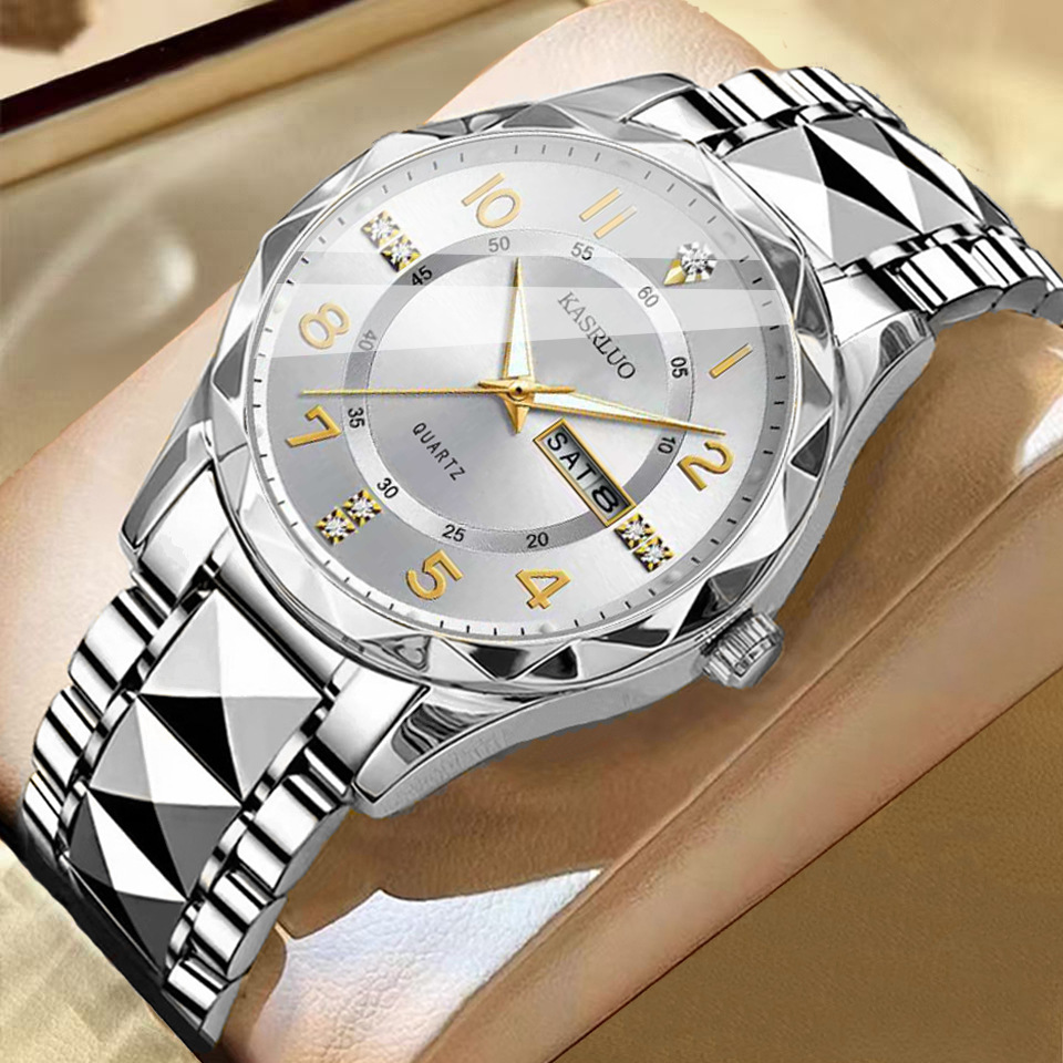Men's Dual Calendar Fashion Waterproof Luminous Quartz Watch Silver
