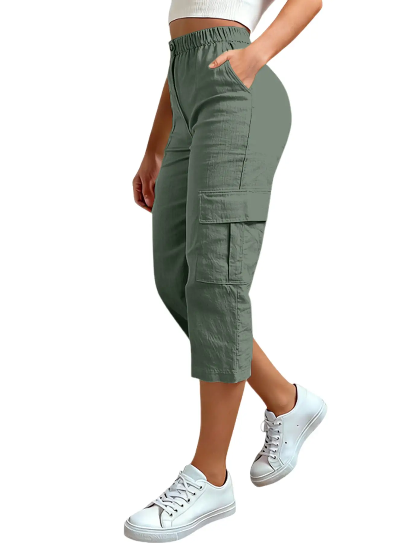 Loose-fit Casual Pants With Multiple Pockets Cross-border Fashion Cropped Trousers