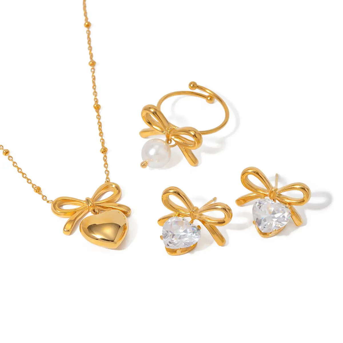 Jeding European And American-style Stainless Steel Bow-knot Necklace And High-end Ring