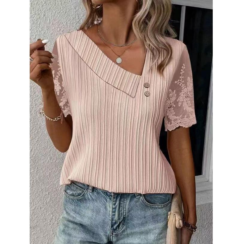 Lace Sleeve Patchwork Short-sleeved T-shirt Women