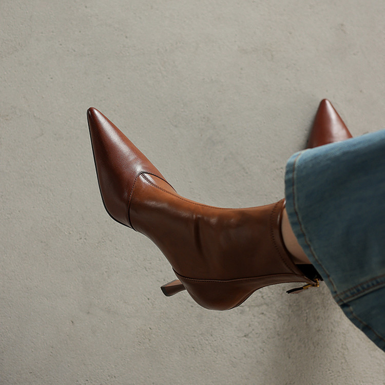 Women’s Cowhide Pointed Toe Stiletto Ankle Boots