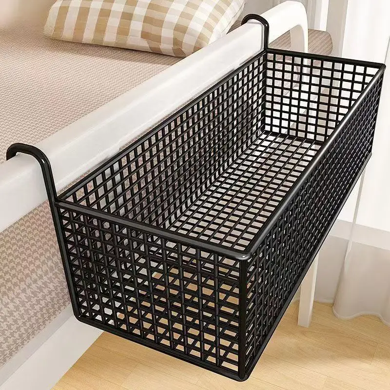 Bedside Hanging Basket With Hooks Storage Rack