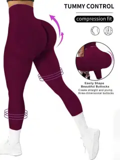 Tie Dye Peach Hip Seamless Yoga Pants High Waist Workout Women - Wine Red - View 1