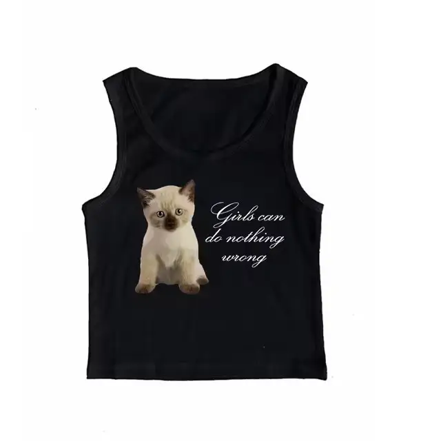 Cute Cat Letter Print Vest Sling Girl Slim Fit