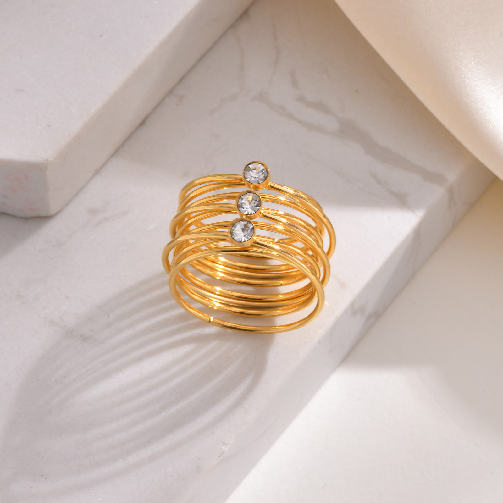 European And American-style 18K Gold-plated Stainless Steel Multi-layer Line Ring