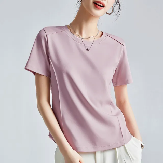 Shoulder T shirt Mercerized Cotton Round Neck Bottoming Shirt Rose Violet - Shop at LoveMi
