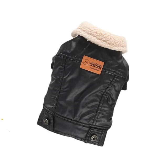 Two legged PU Pet Leather Coat Autumn And Winter Fleece lined Warm Black - Shop at LoveMi