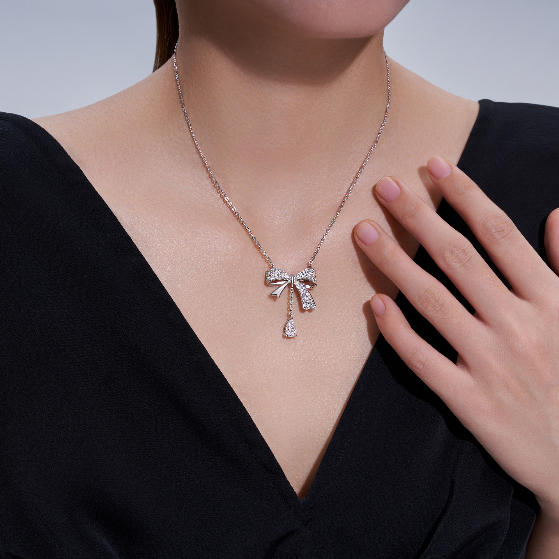 Bowknot Necklace For Wome S925 Silver Tassel Light Luxury