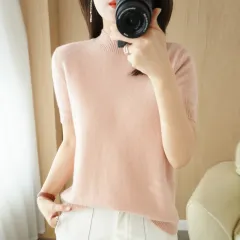 Mock-neck Mid-length Sleeve Lightweight Sweater Women - Cherry Blossom Powder - View 1