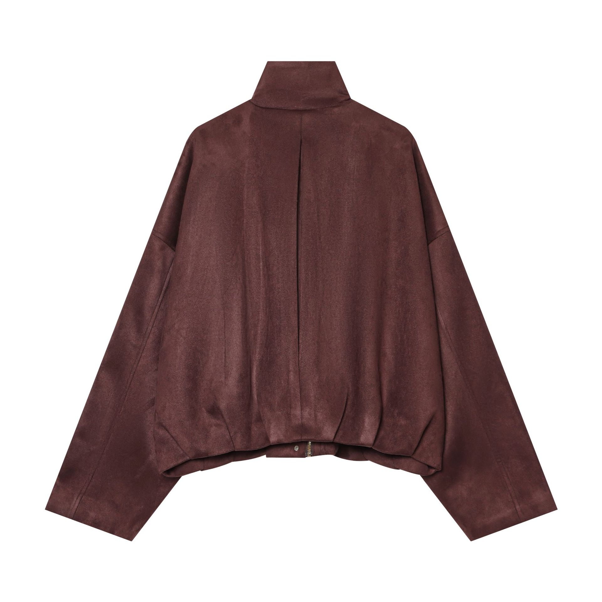 Womens Summer New Solid-Color Versatile High-Neck Suede Jacket Coat