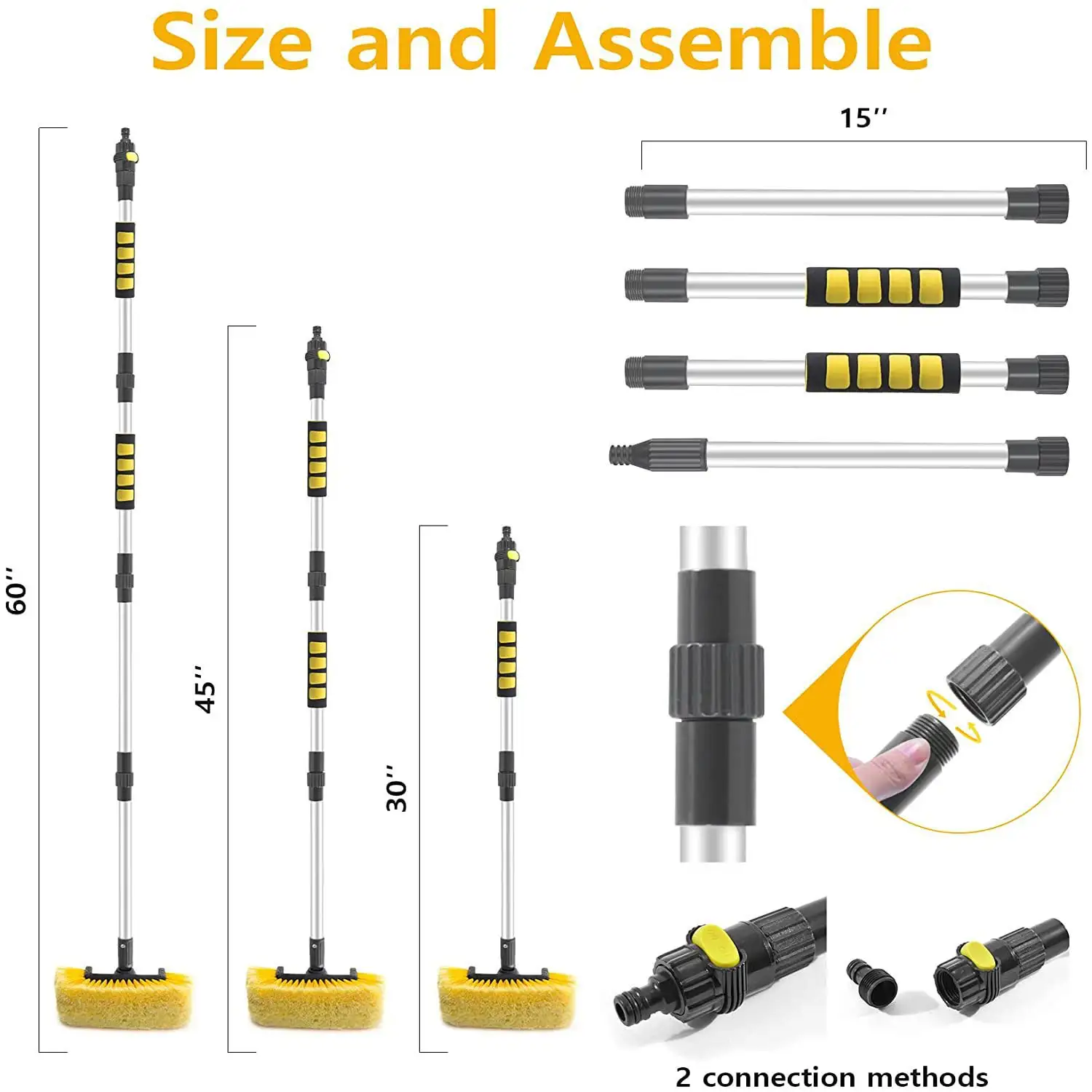 Portable Car Wash Brush Four-section Rod Removable Flow-through Brush