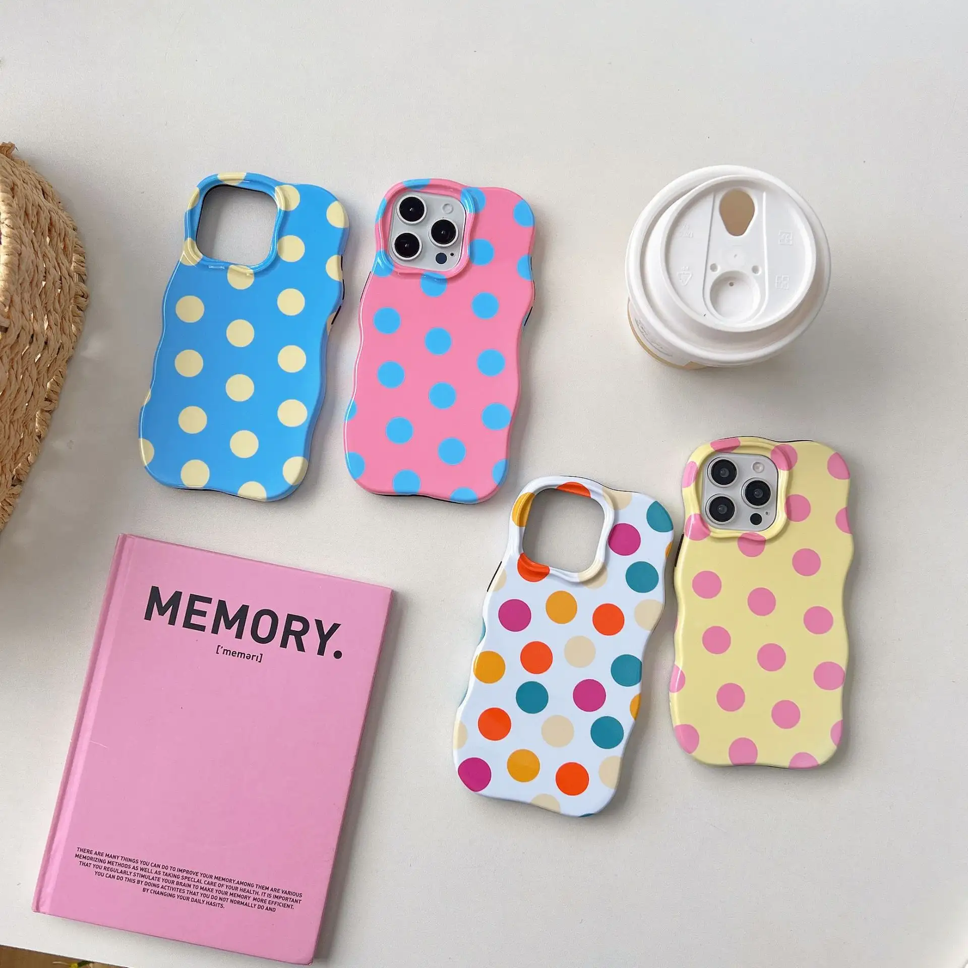 Candy-colored Polka-dot Phone Case With Wavy Film