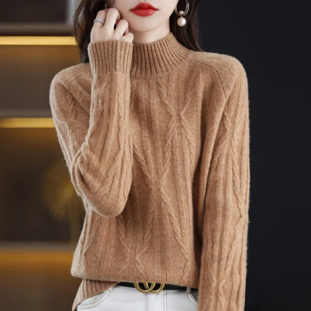 Pure Wool Autumn And Winter Women's Short Half Turtleneck Solid Color Sweater Golden Camel - Shop at LoveMi